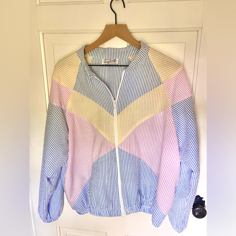 Striped Multicolor Zip-Front Women's Jacket - Pastel Colorblock